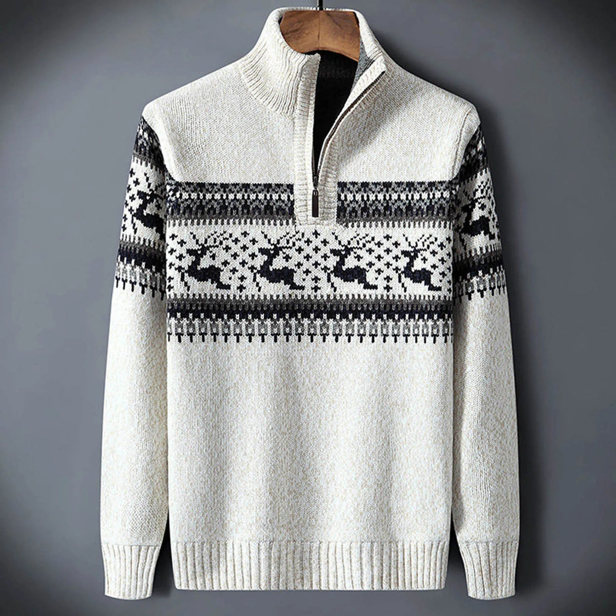 Daniel Mens Fair Isle Half-Zip Sweater in White