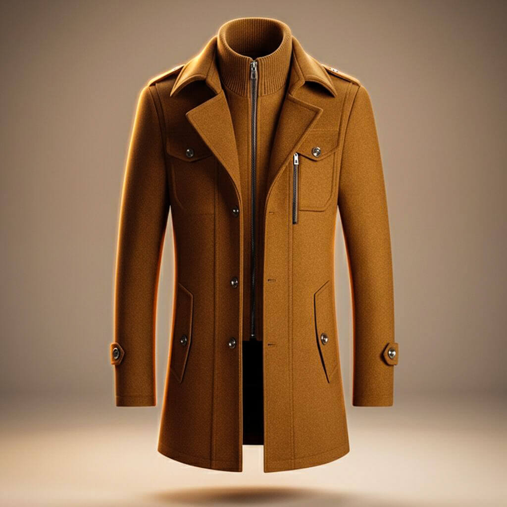 Marco Mens Virgin Wool Blend Coat in Cognac Brown