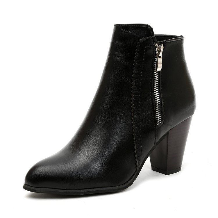Lena Womens Ankle Boots with Side Zip and 1.6 Inch Block Heel