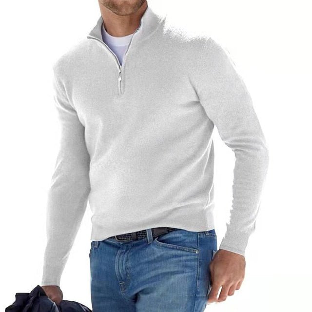 Chase Mens Zip Sweater with Long Sleeves in White