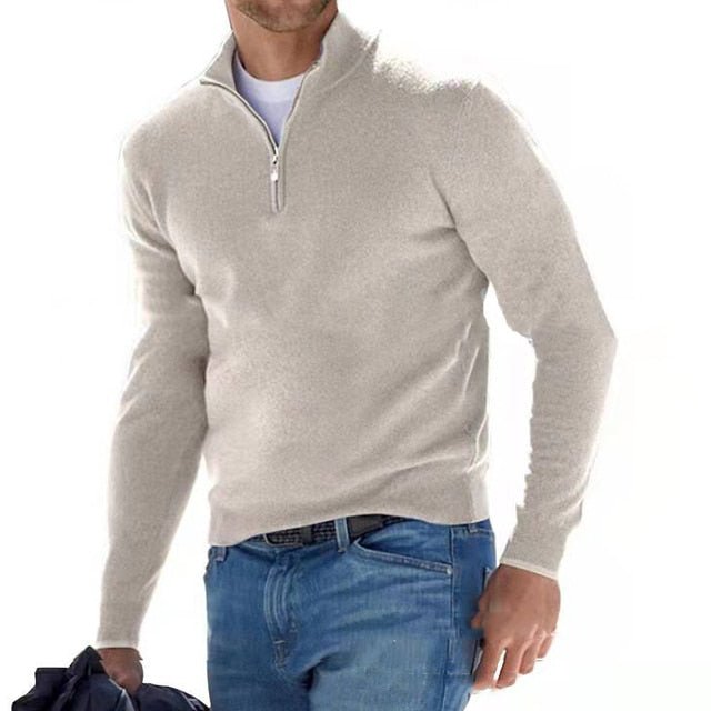 Chase Mens Zip Sweater with Long Sleeves in Beige