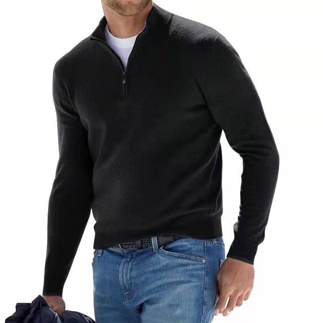 Chase Mens Zip Sweater with Long Sleeves in Black