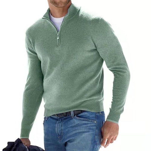 Chase Mens Zip Sweater with Long Sleeves in Green