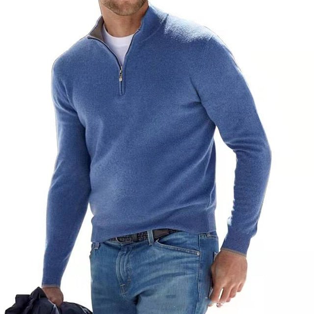 Chase Mens Zip Sweater with Long Sleeves in Blue