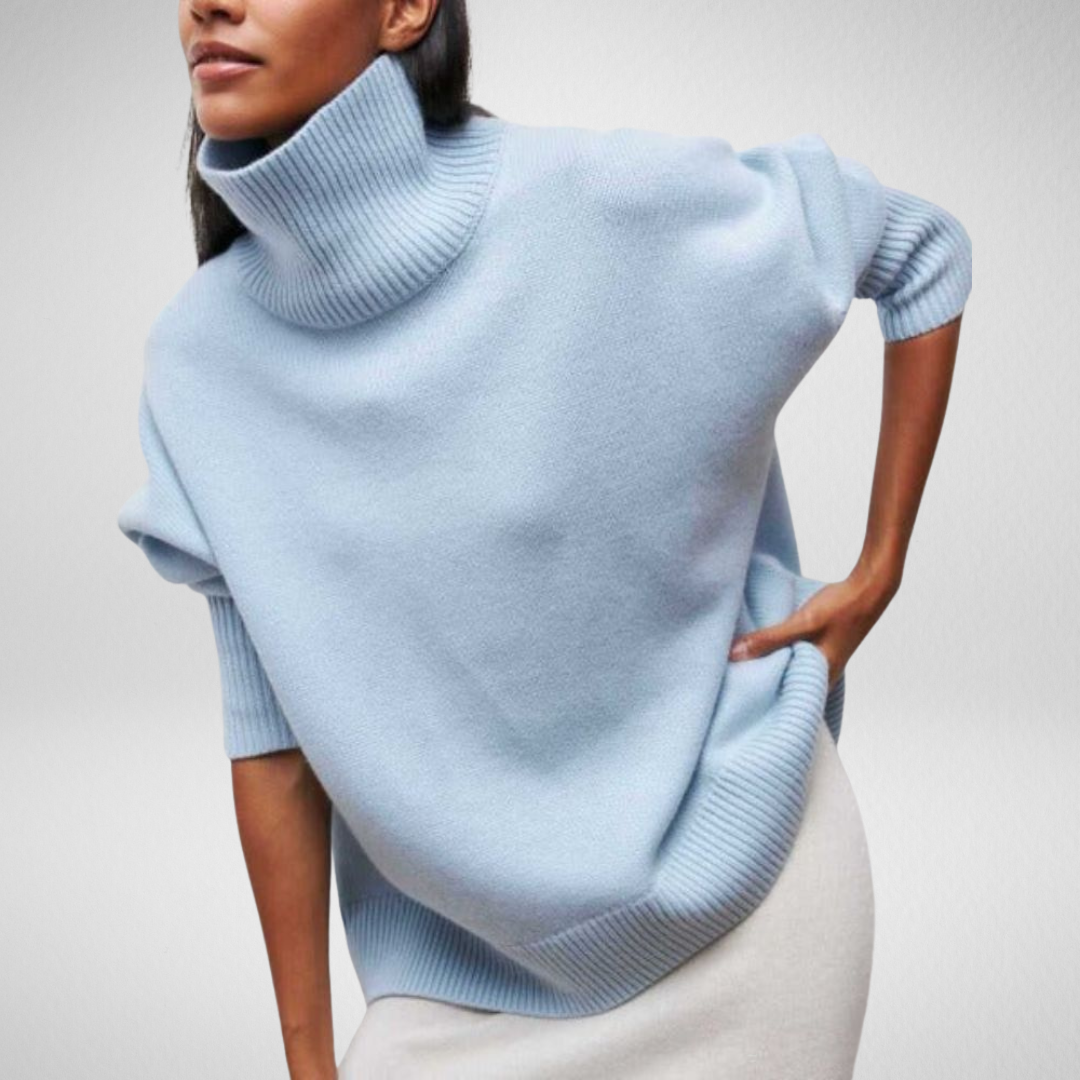 Women's Oversized Turtleneck Sweater, Poncho Drape | Ribbed Neck, Cuffs & Hem | 8 Colorways | XS–3XL