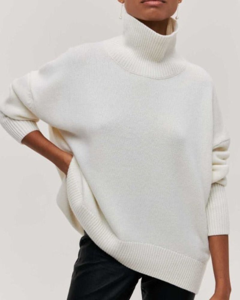 Women's Oversized Turtleneck Sweater, Poncho Drape | Ribbed Neck, Cuffs & Hem | 8 Colorways | XS–3XL