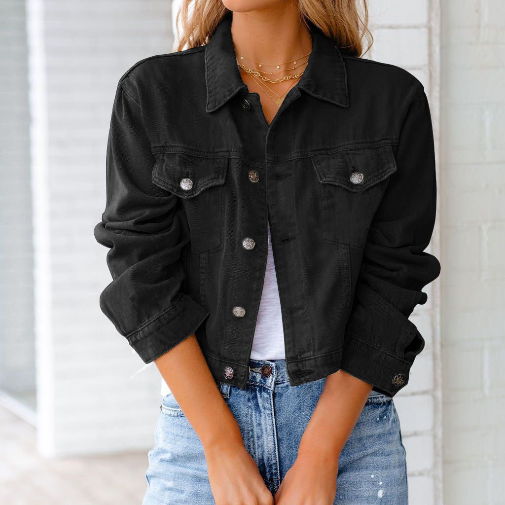 Women's Cropped Long-Sleeve Jacket, Waist-Skimming | Classic Collar, Button-Front Closure | 5 Colorways | XS–2XL