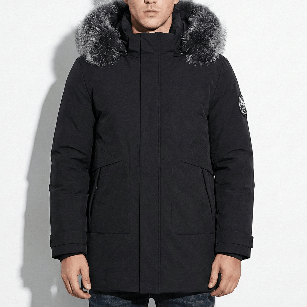 Cole Mens Winter Parka Jacket with Hood in Black