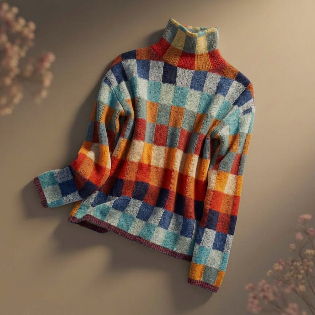 Summer Womens Checkered Merino Wool Blend Sweater