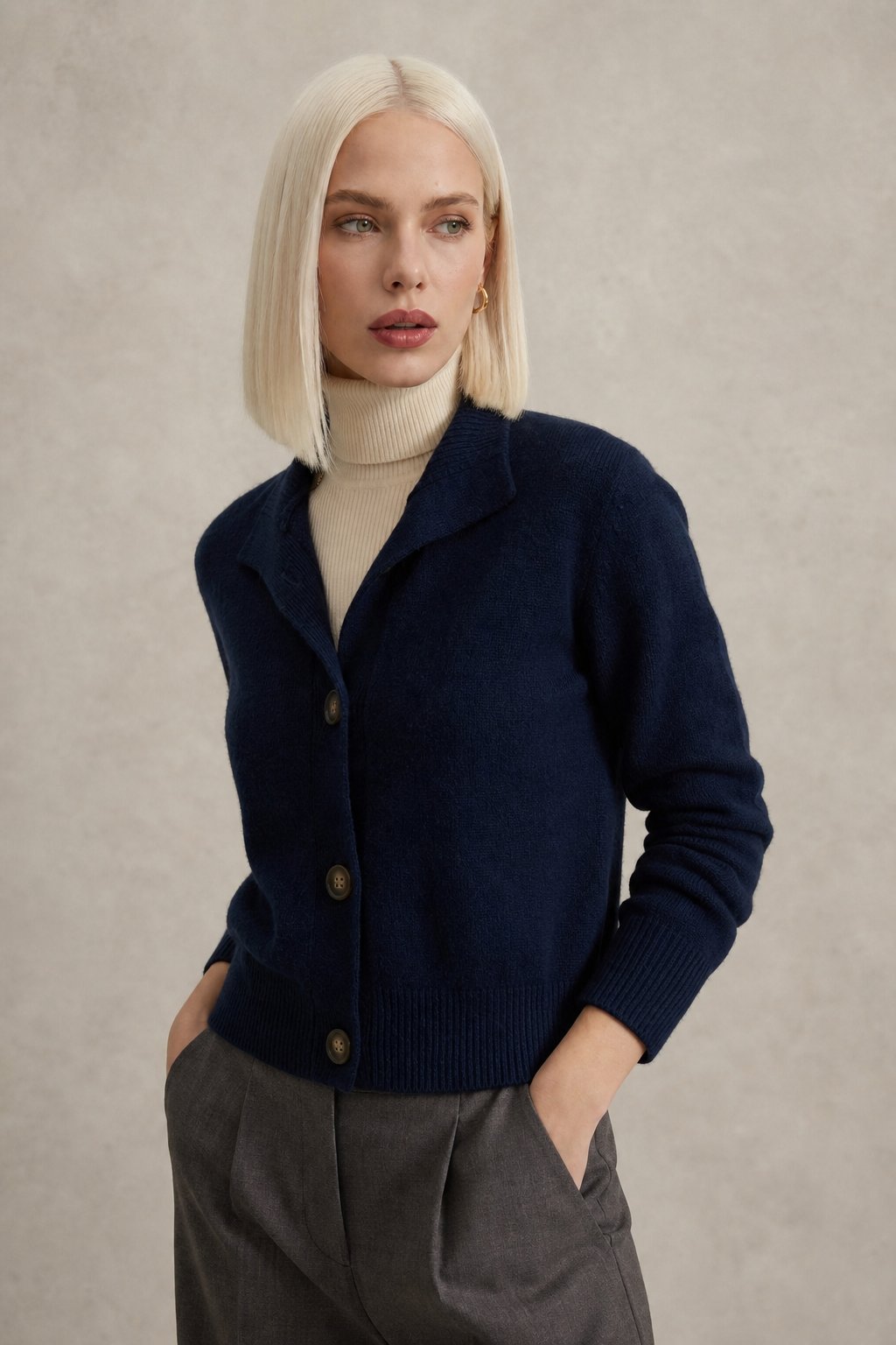 Lindsey Womens Cashmere Blend Cardigan with Statement Buttons