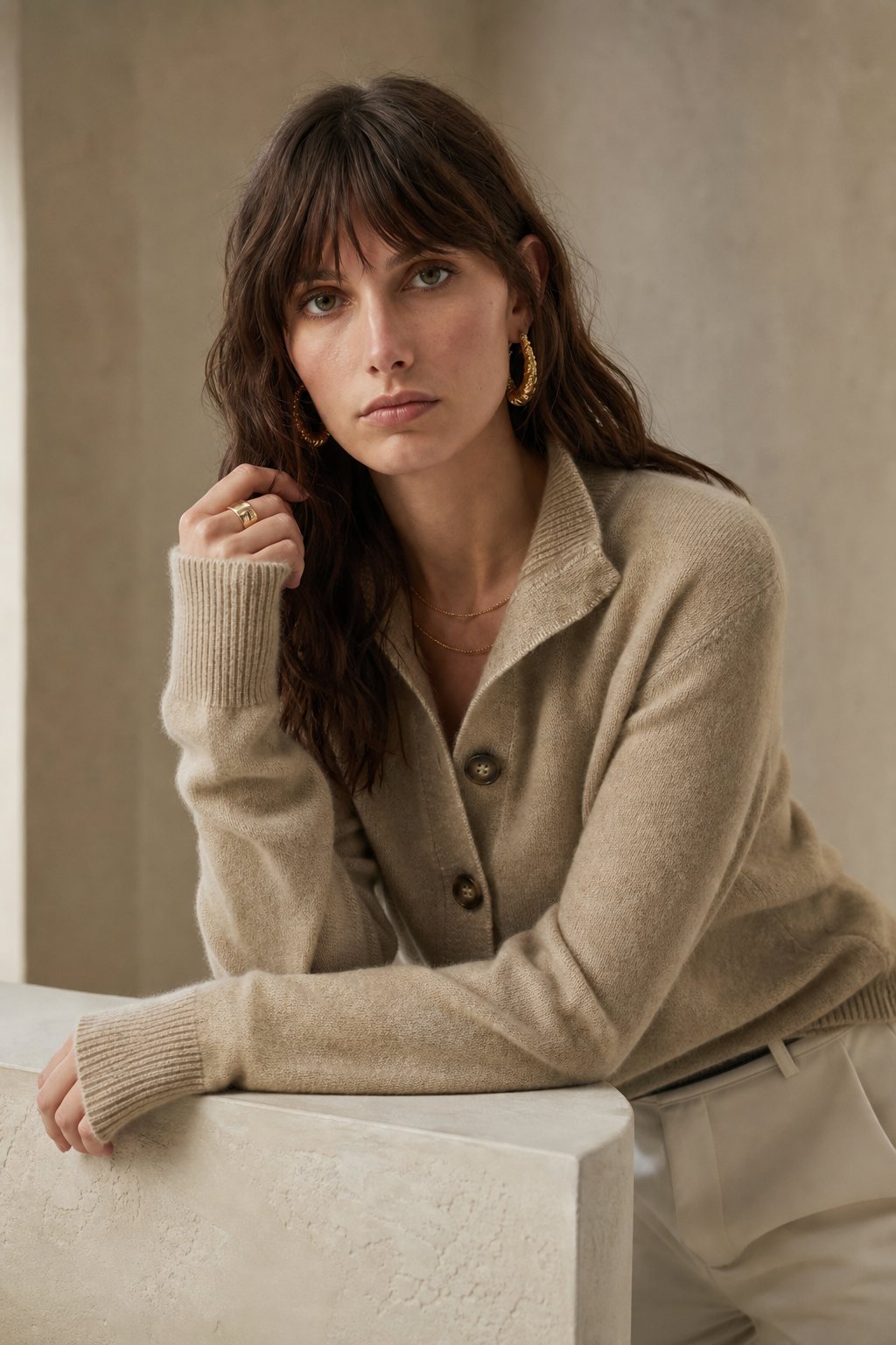 Lindsey Womens Cashmere Blend Cardigan with Statement Buttons