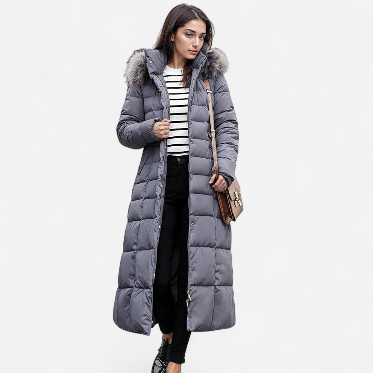 Molly Womens Long Puffer Coat with Faux Fur Hood