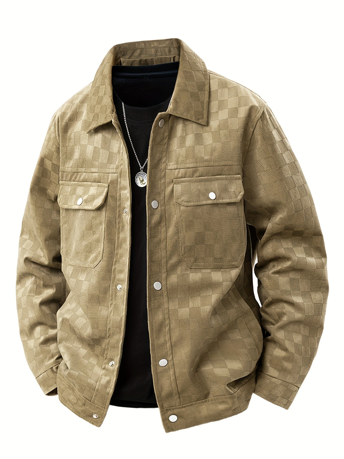 Mavrick Mens Checkered Suede Jacket with Satin Lining in Khaki