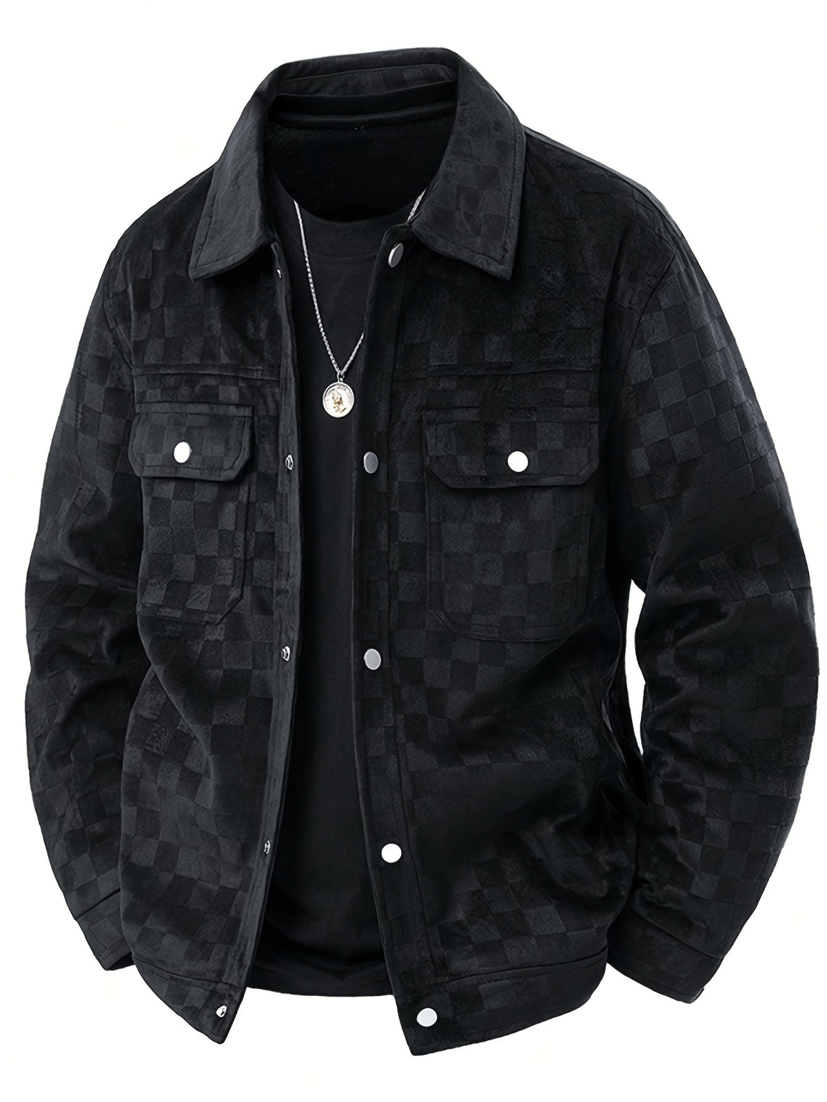 Mavrick Mens Checkered Suede Jacket with Satin Lining in Black