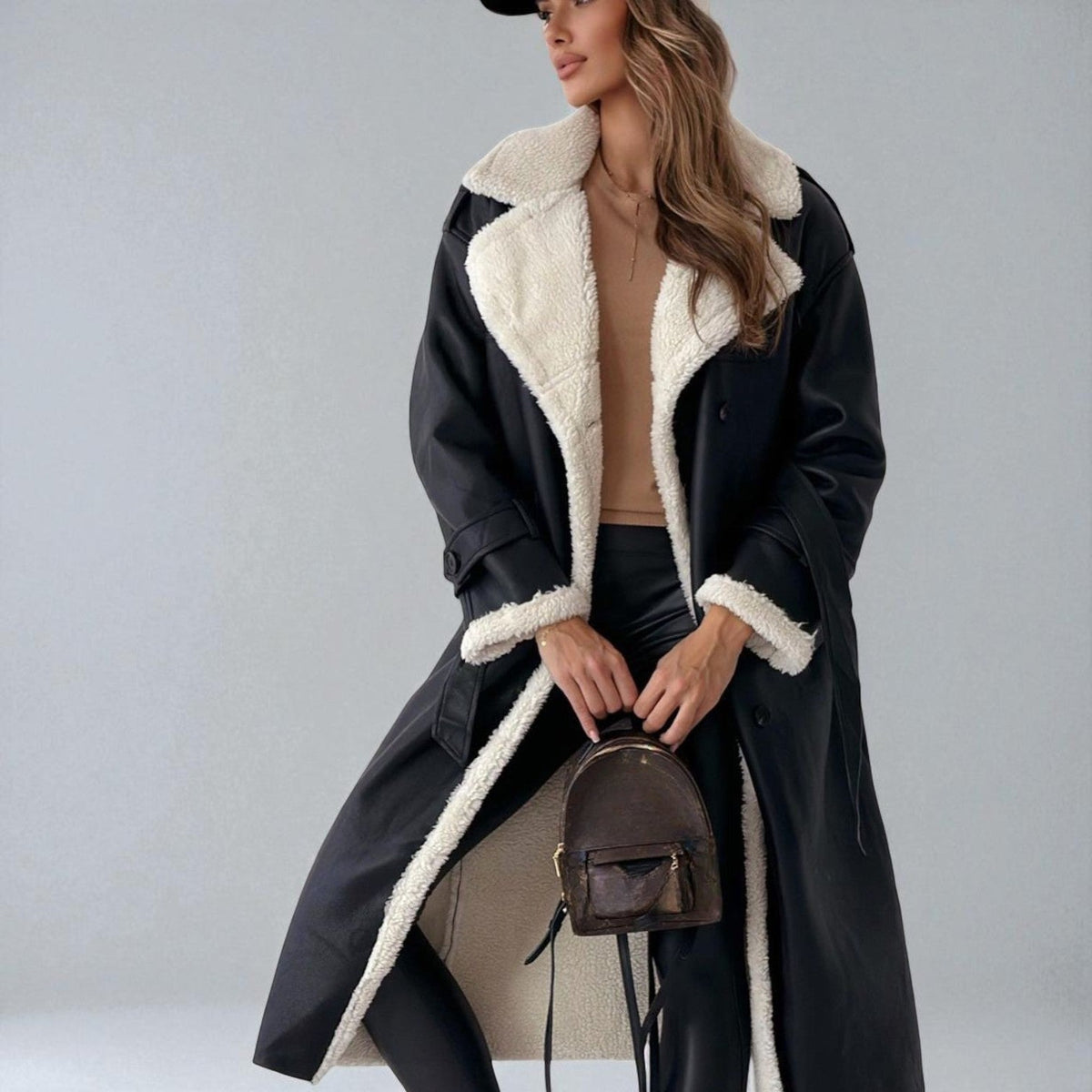 Mara Womens Long Teddy Coat with Belt
