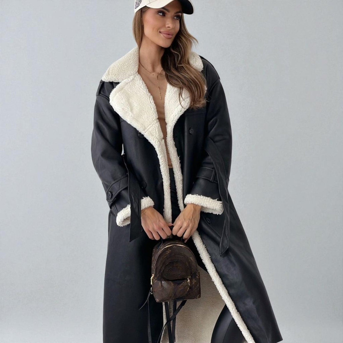 Mara Womens Long Teddy Coat with Belt
