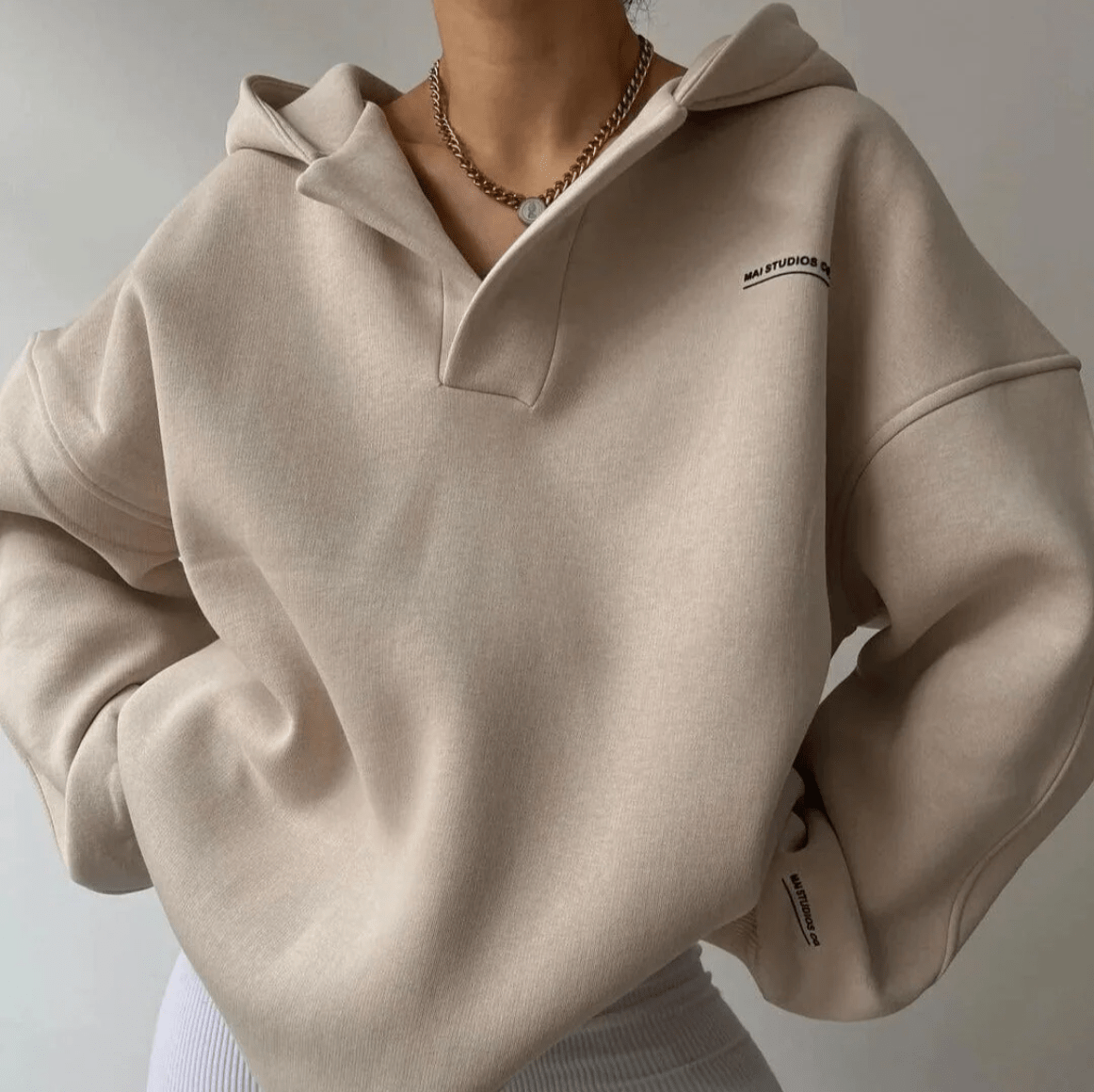 Candice Womens Oversized Pullover Hoodie with Notch Neck
