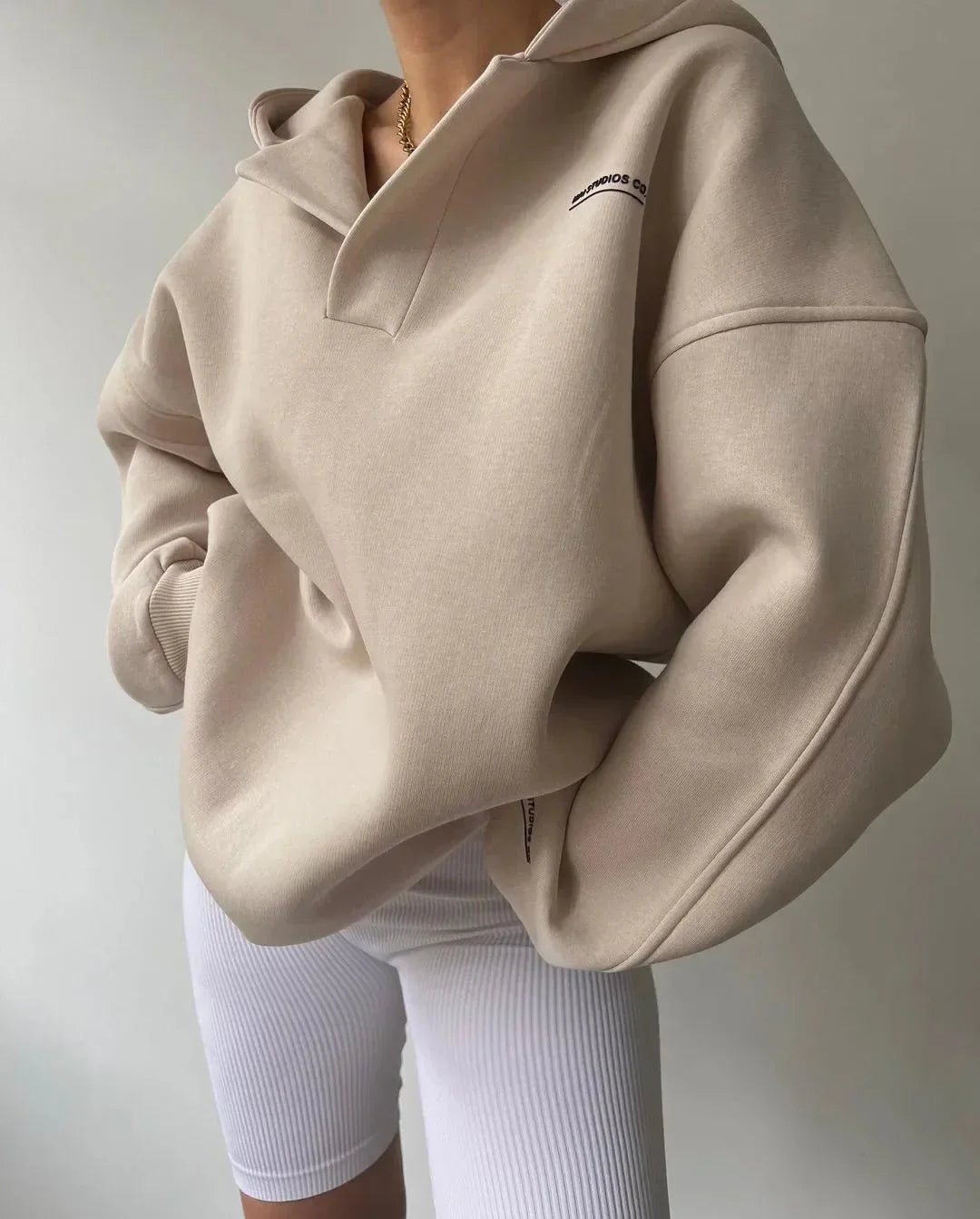 Candice Womens Oversized Pullover Hoodie with Notch Neck