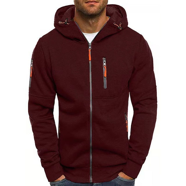 Ben Mens Zip Up Hoodie, Cotton Blend in Red