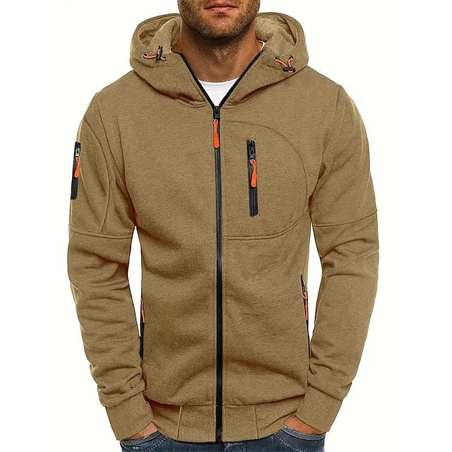 Ben Mens Zip Up Hoodie, Cotton Blend in Khaki