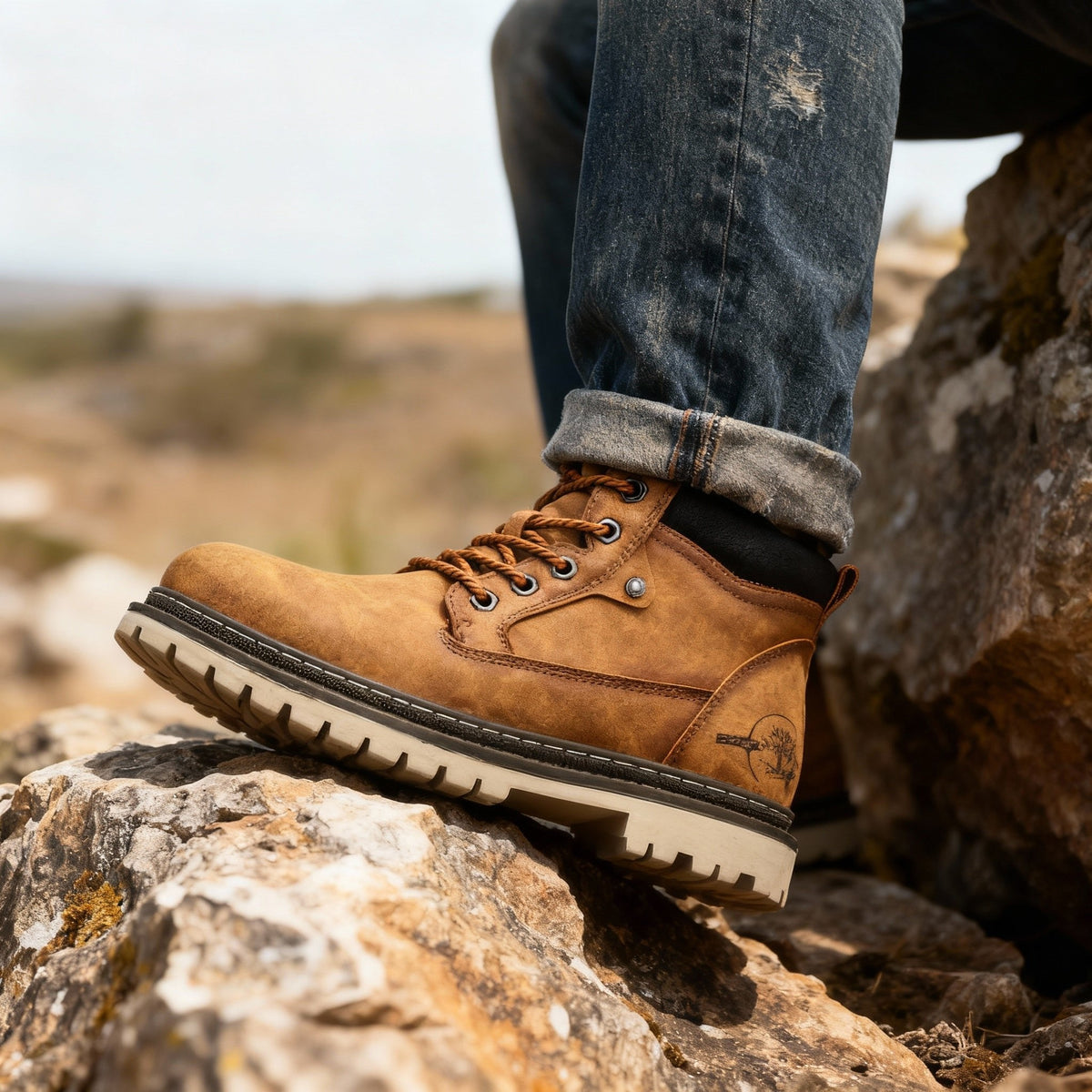 Greg Mens Leather Work Boots, Lace-Up