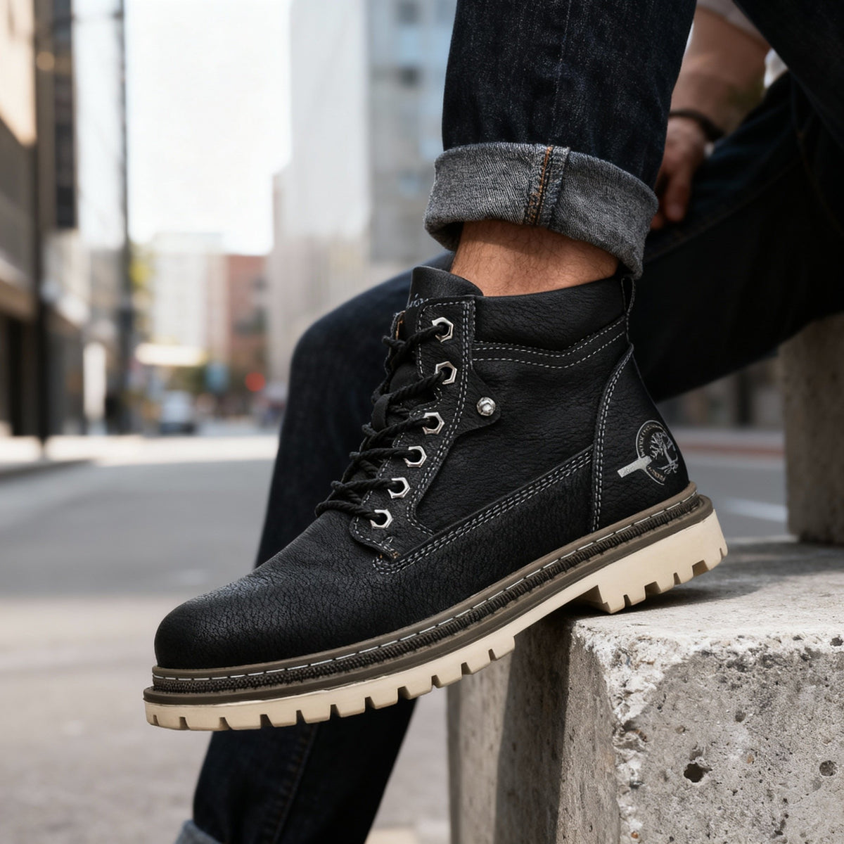 Greg Mens Leather Work Boots, Lace-Up