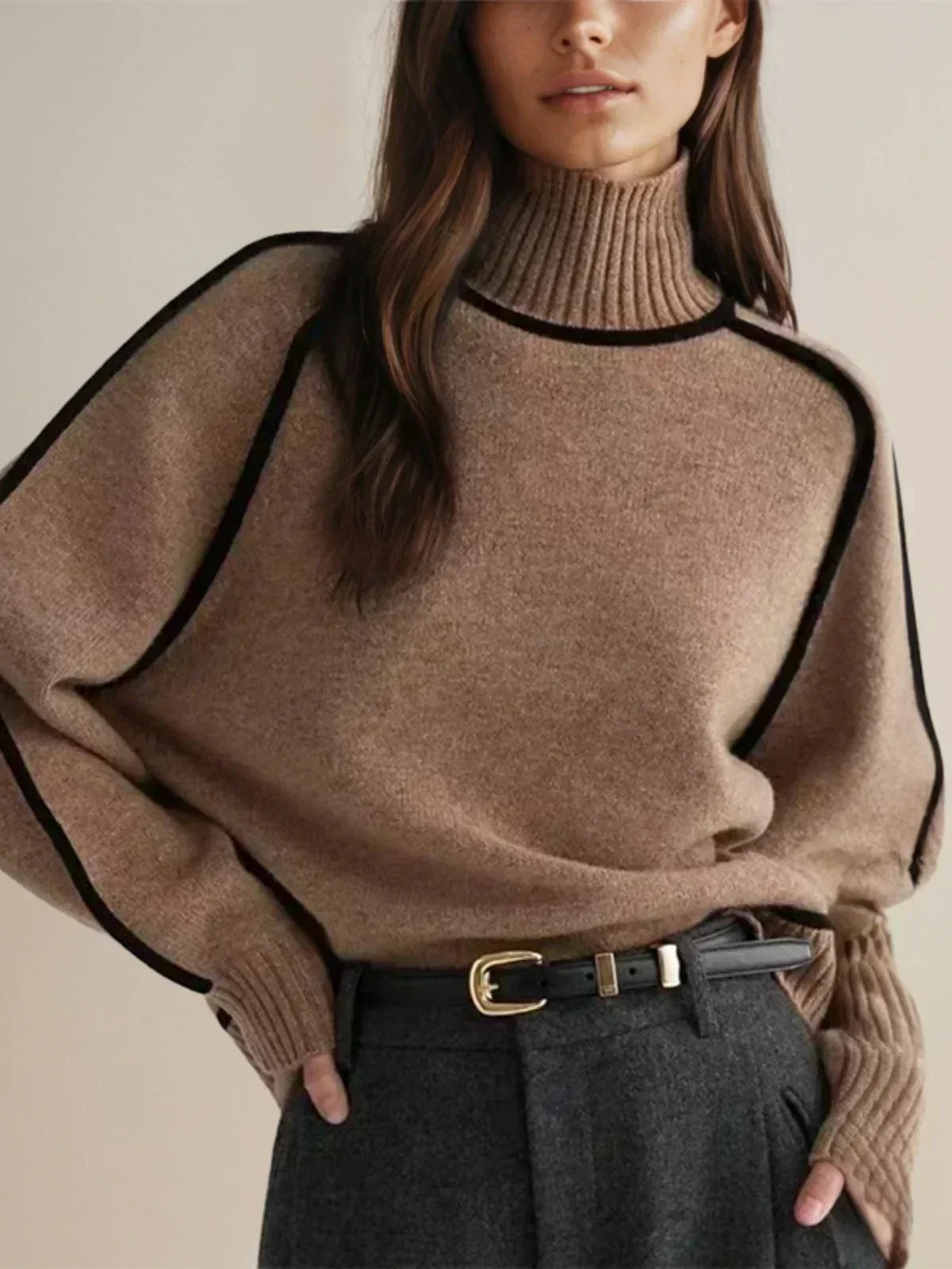 Mervyn | Women's Turtleneck Sweater with Contrast Piping — Raglan Seam Knit Pullover | Westmere