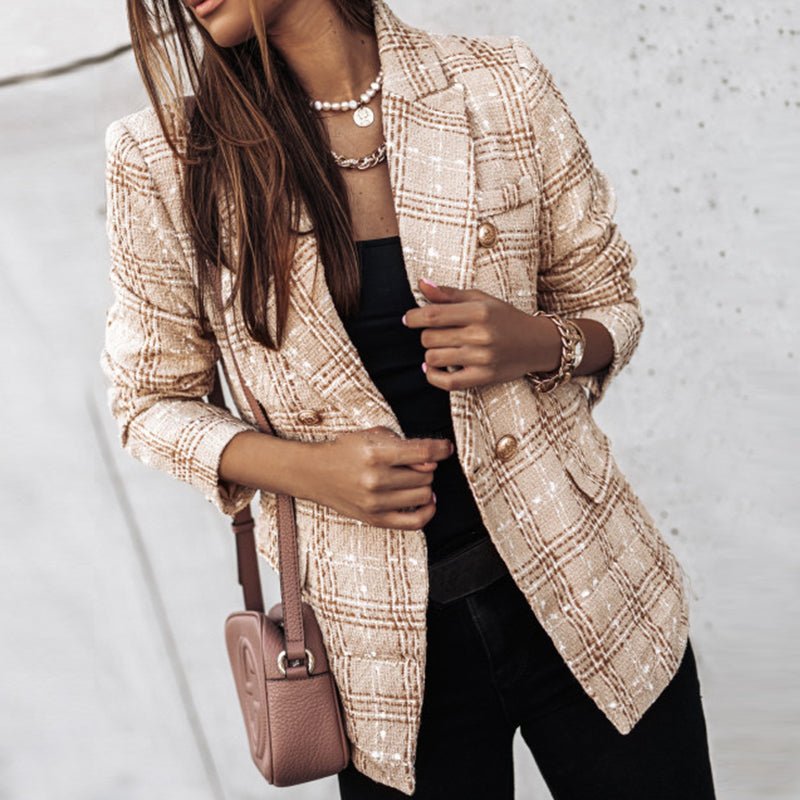 Hailey – Classic Printed Check Blazer Coat