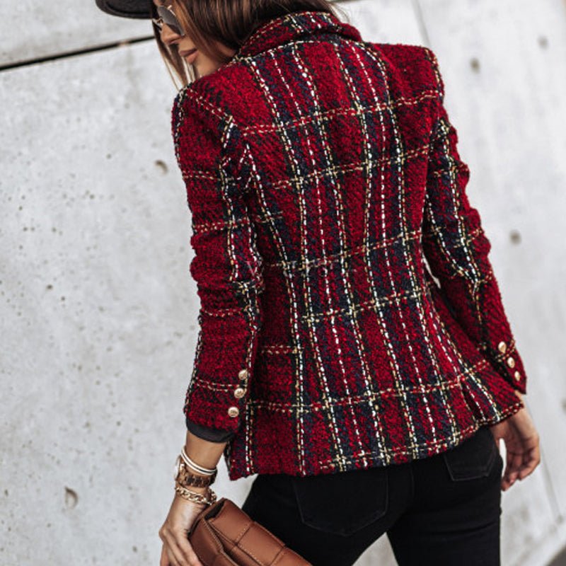 Hailey – Classic Printed Check Blazer Coat