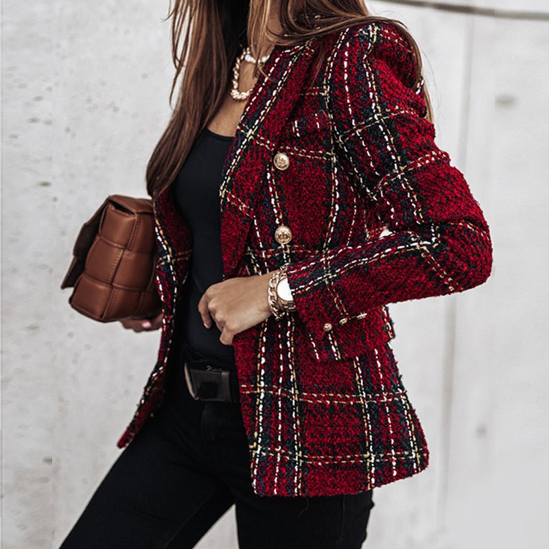 Hailey – Classic Printed Check Blazer Coat
