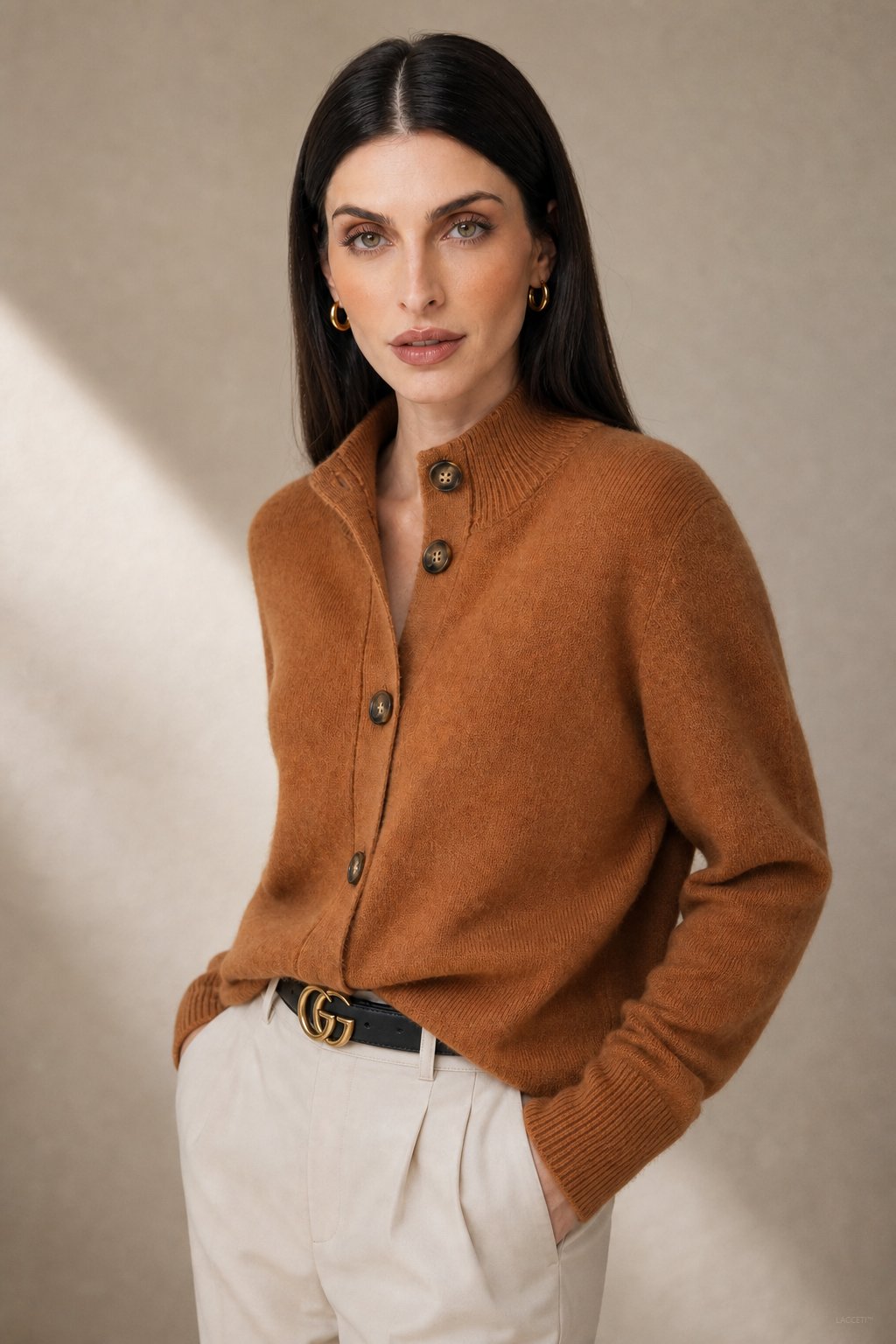 Lindsey Womens Cashmere Blend Cardigan with Statement Buttons