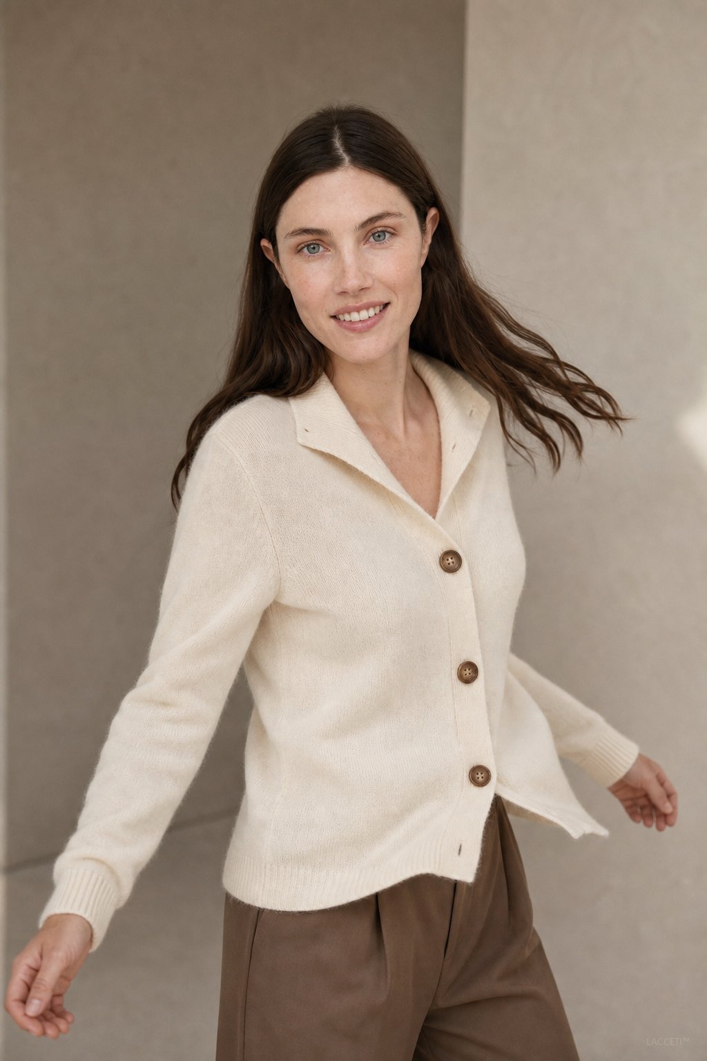 Lindsey Womens Cashmere Blend Cardigan with Statement Buttons in Ivory