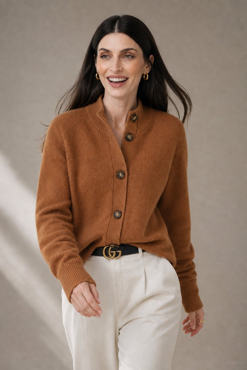 Lindsey Womens Cashmere Blend Cardigan with Statement Buttons in Fire Orange