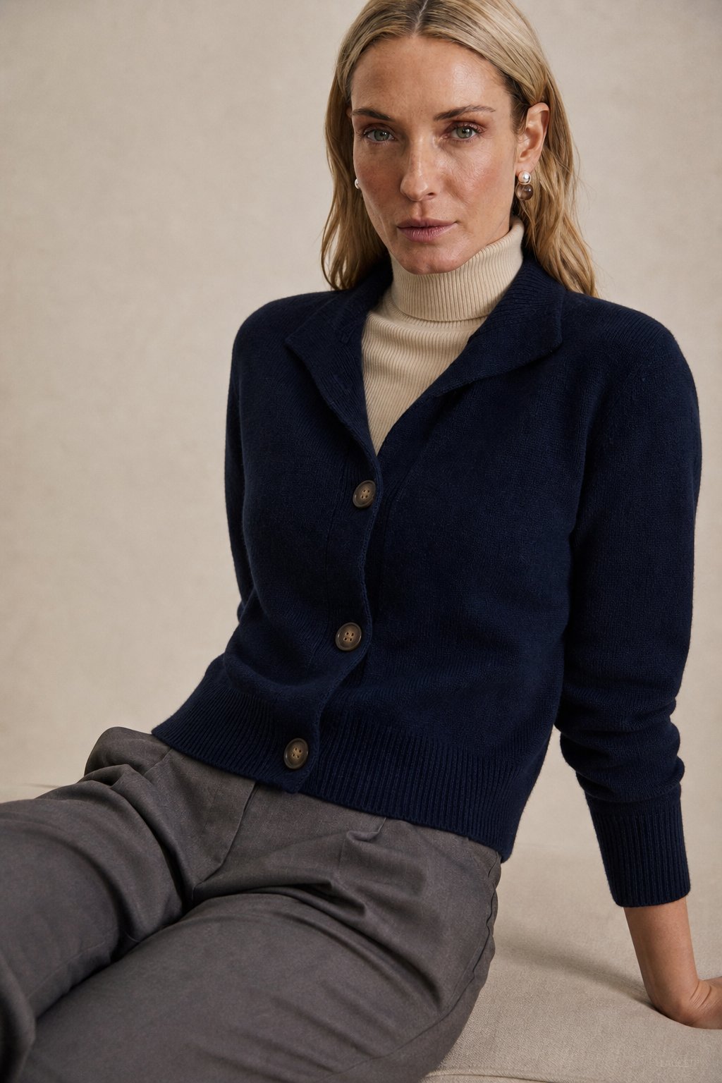 Lindsey Womens Cashmere Blend Cardigan with Statement Buttons