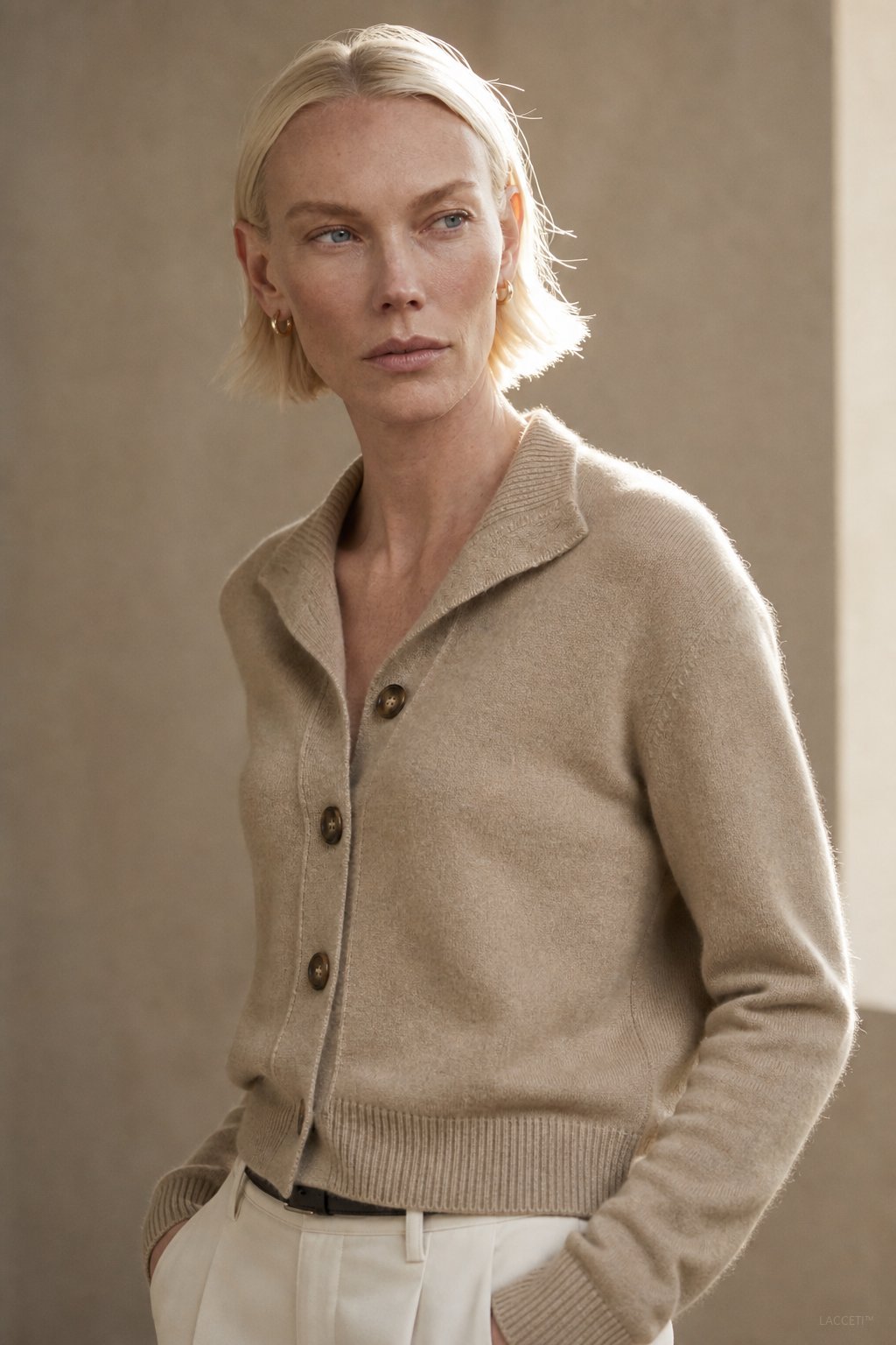 Lindsey Womens Cashmere Blend Cardigan with Statement Buttons in Camel