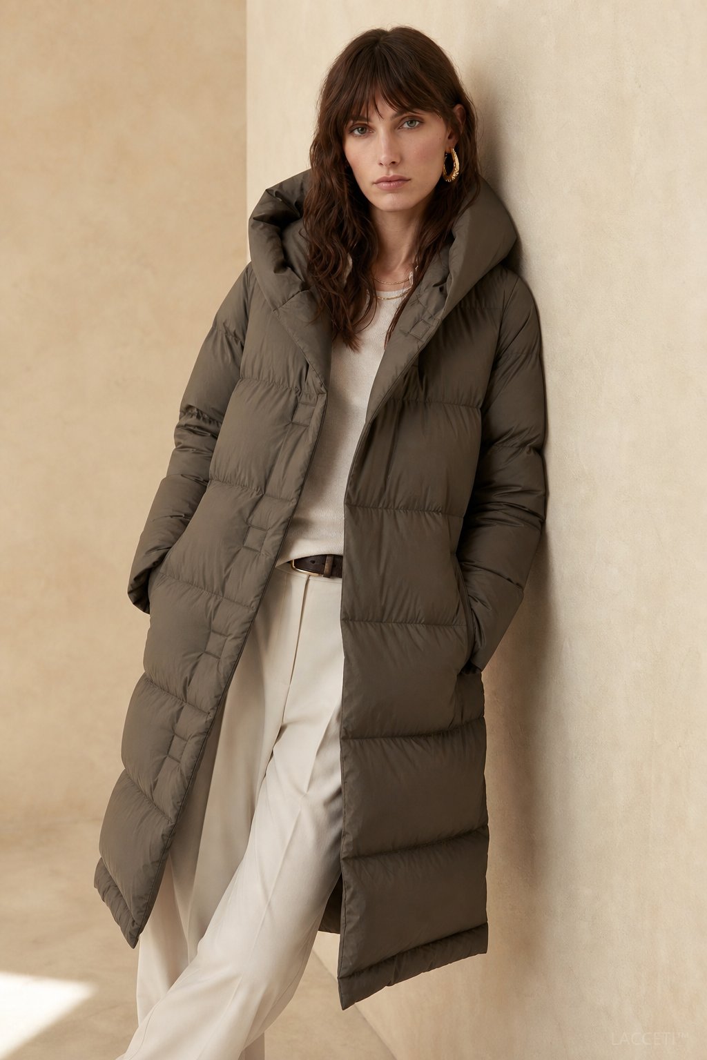 Autumn Womens Long Down Parka with Hood in Coffee