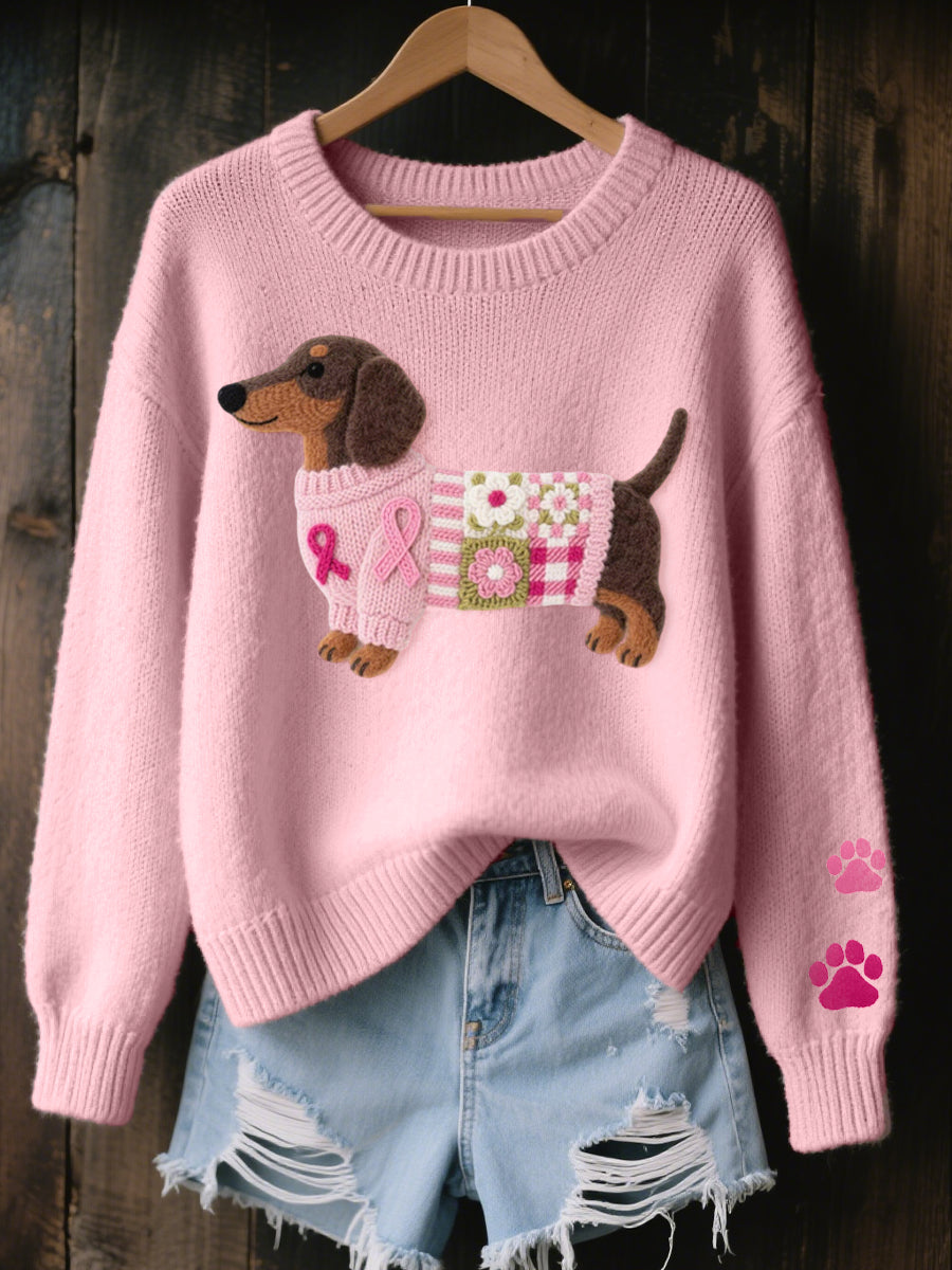 Naoni | Women's Dachshund Graphic Knit Sweater — Novelty Print Pullover with Ribbon Detail in 5 Colors | Westmere