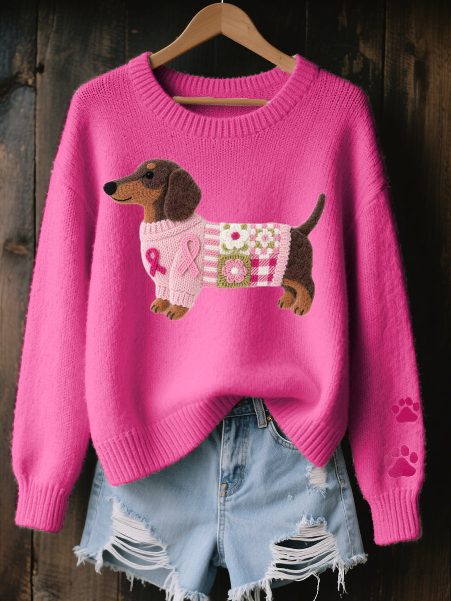Naoni | Women's Dachshund Graphic Knit Sweater — Novelty Print Pullover with Ribbon Detail in 5 Colors | Westmere