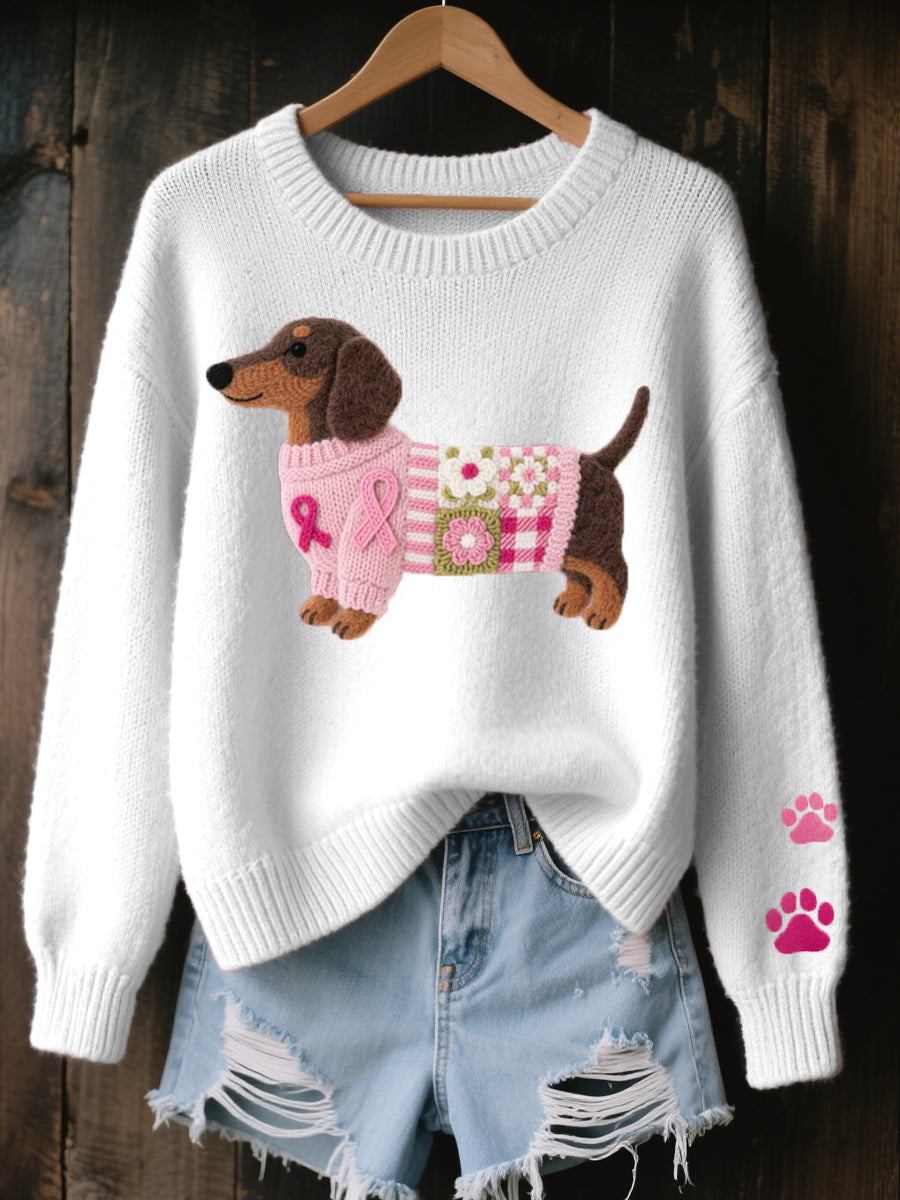Naoni | Women's Dachshund Graphic Knit Sweater — Novelty Print Pullover with Ribbon Detail in 5 Colors | Westmere