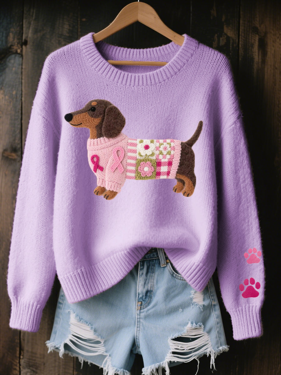 Naoni | Women's Dachshund Graphic Knit Sweater — Novelty Print Pullover with Ribbon Detail in 5 Colors | Westmere