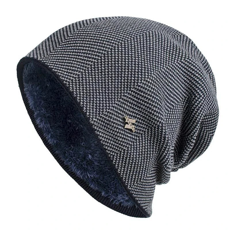 Alex Unisex Herringbone Knit Beanie with Faux Fur Lining in Gray