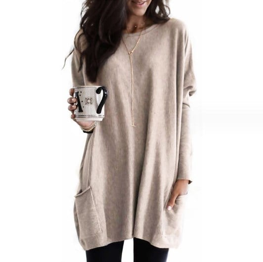 Sabina Womens Long Pullover Sweater to Wear with Leggings in Beige