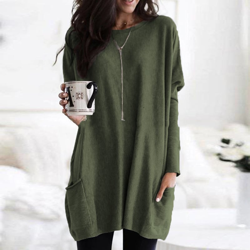 Sabina Womens Long Pullover Sweater to Wear with Leggings in Dark Green