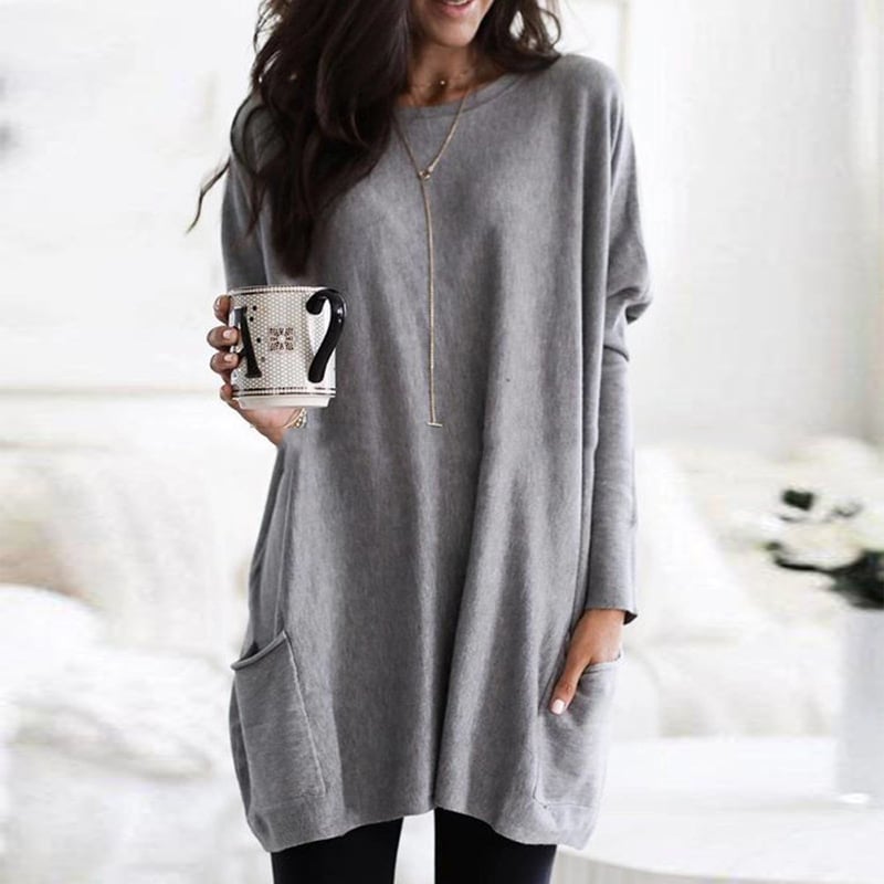 Sabina Womens Long Pullover Sweater to Wear with Leggings in Gray