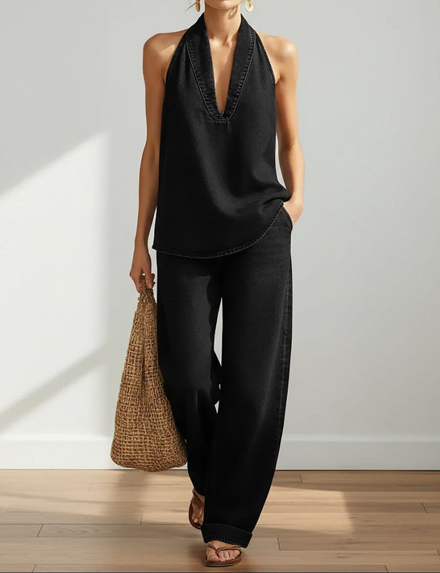 Saylor™ - Vintage Washed Soft Denim-Look Two-Piece Set