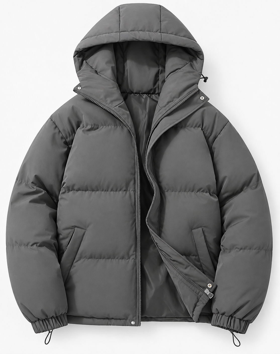 Nathaniel Mens Padded Puffer Winter Jacket with Hood in Dark Gray