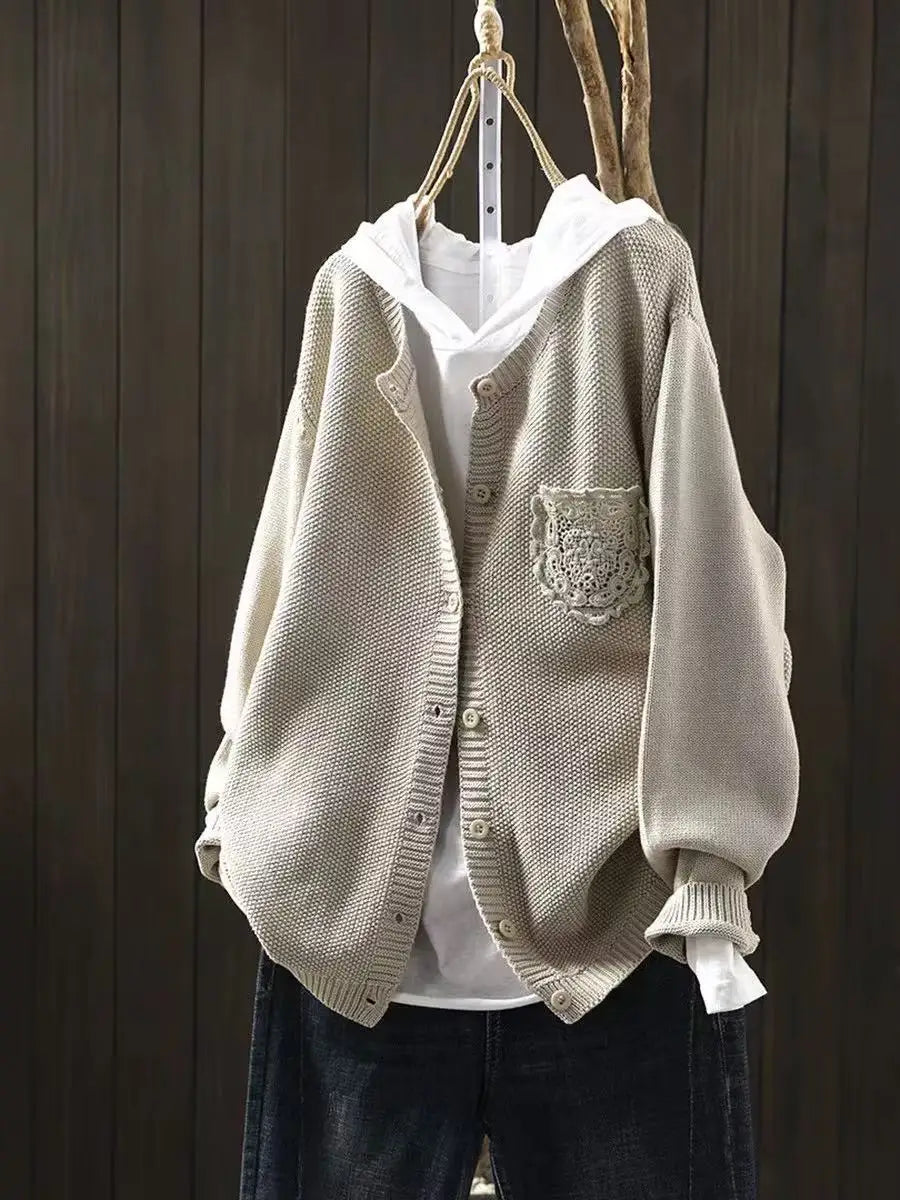 Remilda | Women's Oversized Knit Cardigan Sweater — Embroidered Chest Pocket in 8 Colors | Westmere