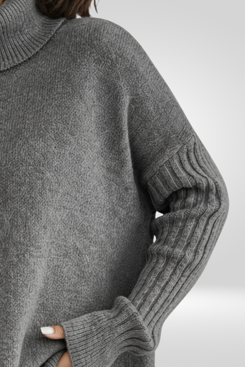 Romara | Women's Oversized Turtleneck Sweater — Draped Asymmetric Hem Pullover in 5 Colors | Westmere