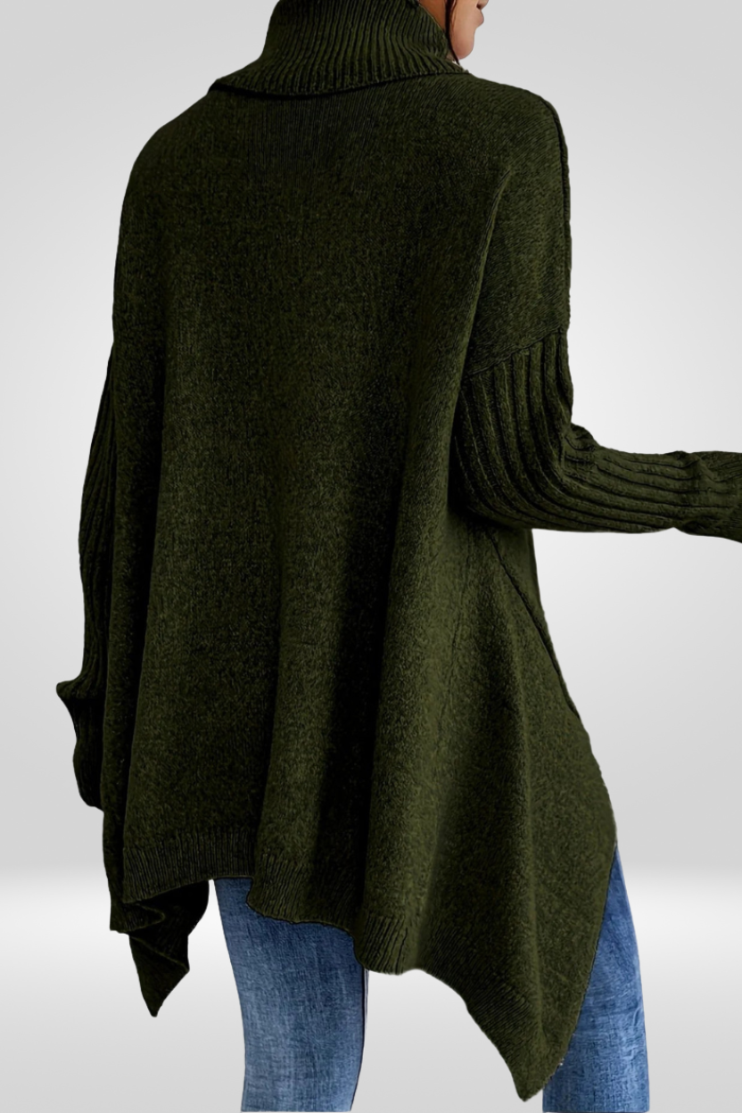 Romara | Women's Oversized Turtleneck Sweater — Draped Asymmetric Hem Pullover in 5 Colors | Westmere