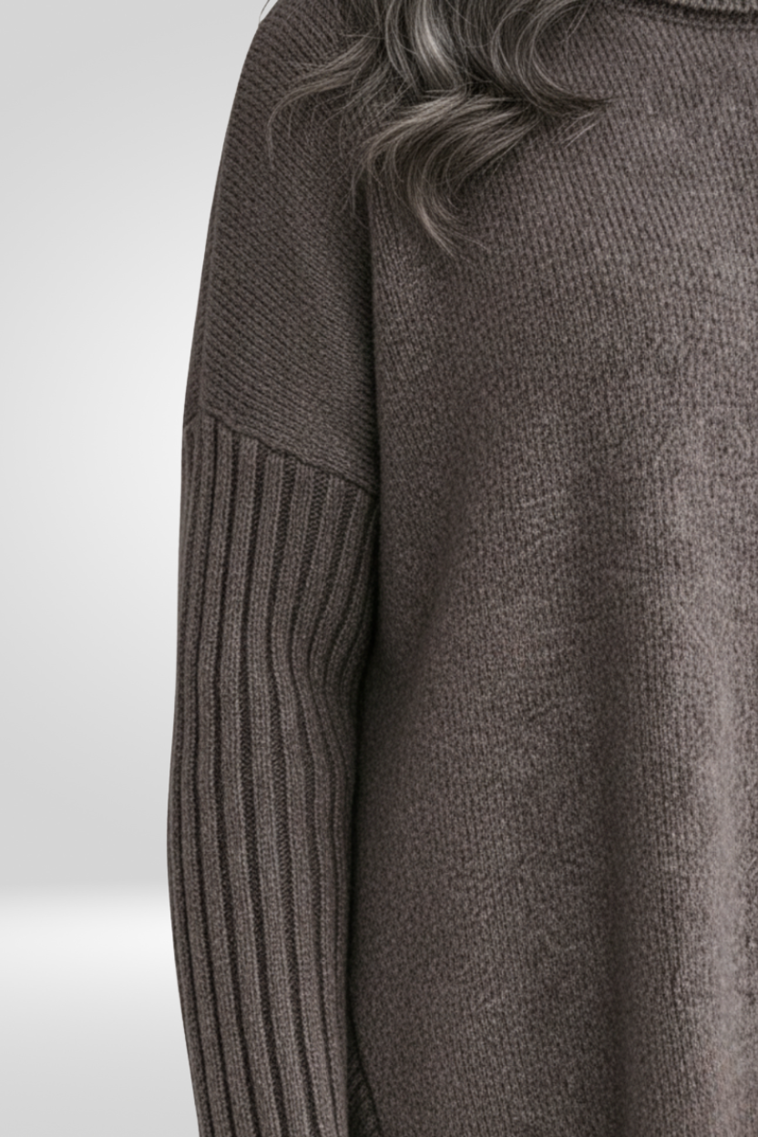 Romara | Women's Oversized Turtleneck Sweater — Draped Asymmetric Hem Pullover in 5 Colors | Westmere